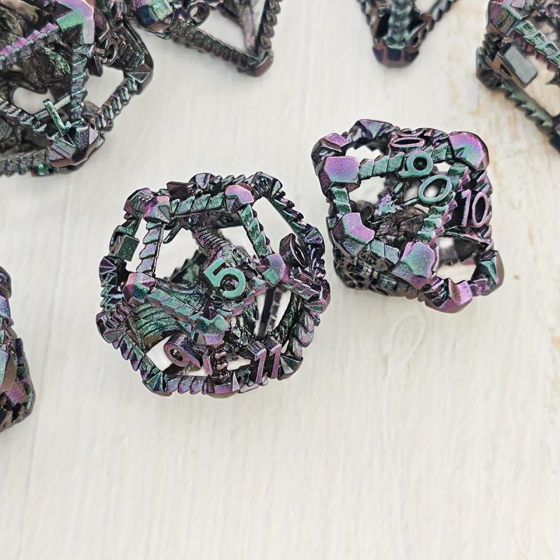 7pcs Purple Green Skeleton Dragon Number Dice Set