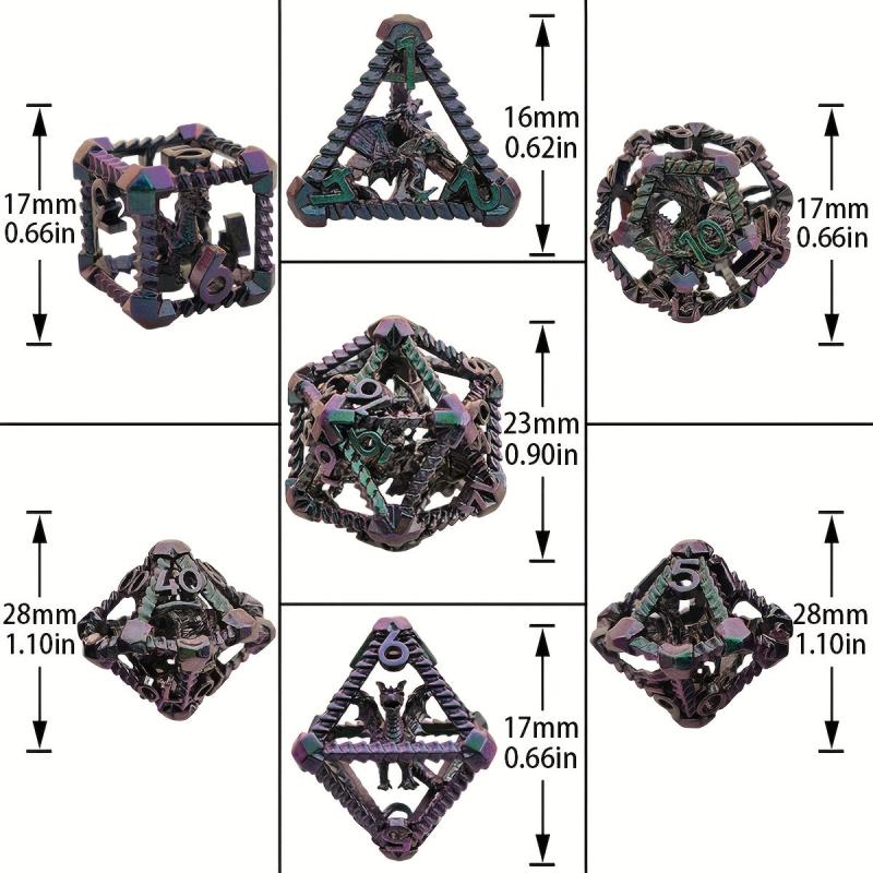 7pcs Purple Green Skeleton Dragon Number Dice Set