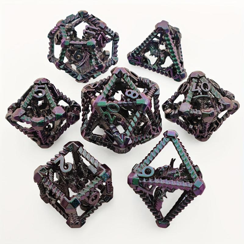7pcs Purple Green Skeleton Dragon Number Dice Set