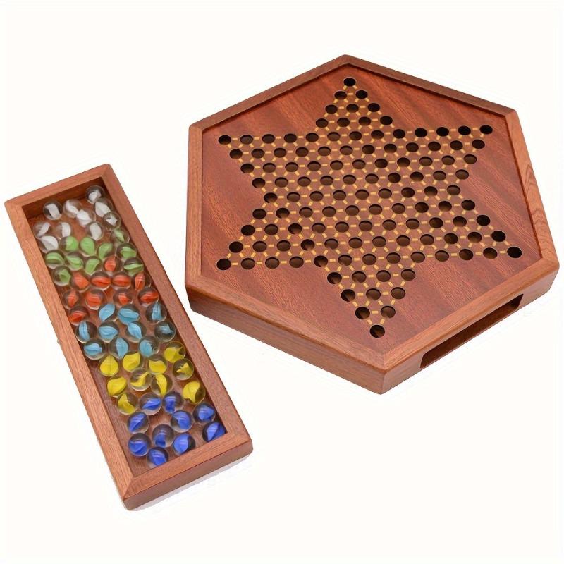 Hexagon Jumping Chess Drawer Storage Chess Game Puzzle Wooden Chess