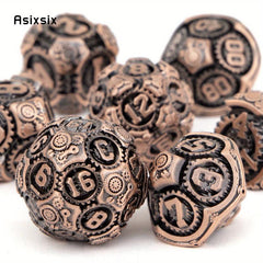 7pcs Copper Gear Wheel Metal Polyhedral Dice Set for RPG Board Game