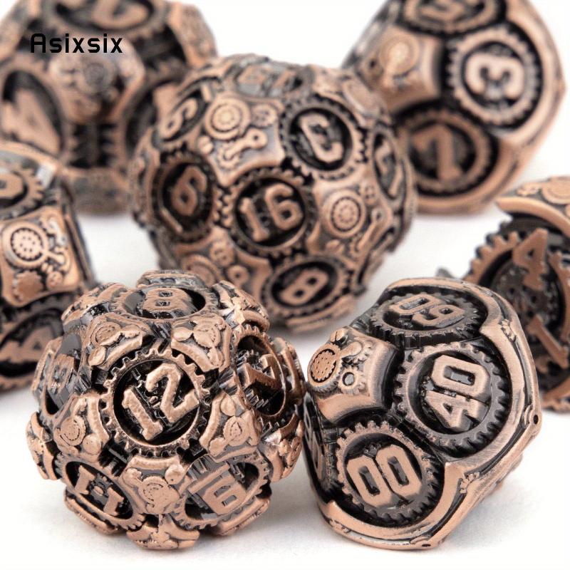 7pcs Copper Gear Wheel Metal Polyhedral Dice Set for RPG Board Game