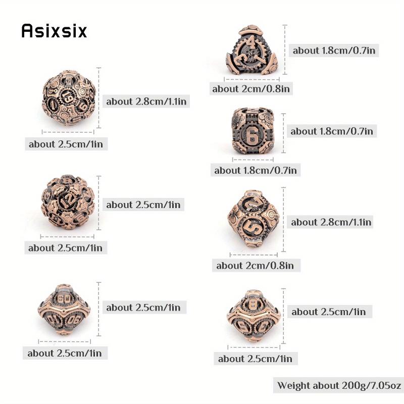 7pcs Copper Gear Wheel Metal Polyhedral Dice Set for RPG Board Game