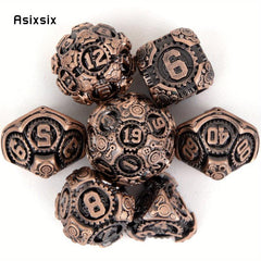 7pcs Copper Gear Wheel Metal Polyhedral Dice Set for RPG Board Game