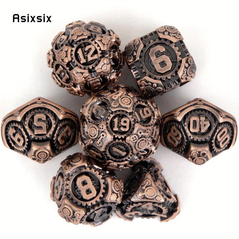 7pcs Copper Gear Wheel Metal Polyhedral Dice Set for RPG Board Game