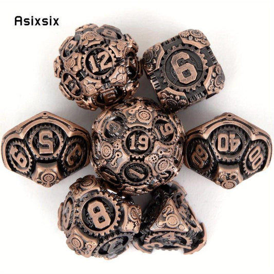 7pcs Copper Gear Wheel Metal Polyhedral Dice Set for RPG Board Game