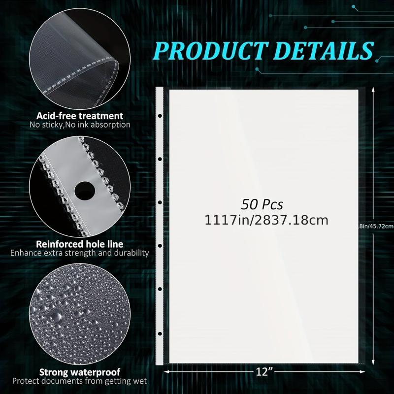 50 Tabloid Page Protectors 18x27.94 cm Landscape Binder Covers Clear Plastic