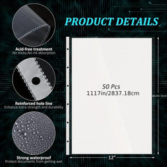 50 Tabloid Page Protectors 18x27.94 cm Landscape Binder Covers Clear Plastic