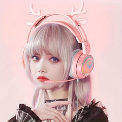 Deer Horns Female Gaming Earphones Wired Headsets Live Broadcast