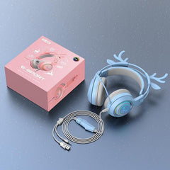 Deer Horns Female Gaming Earphones Wired Headsets Live Broadcast