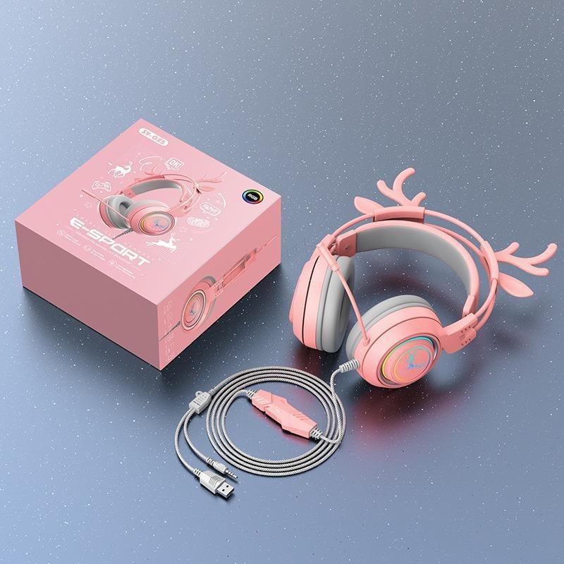 Deer Horns Female Gaming Earphones Wired Headsets Live Broadcast