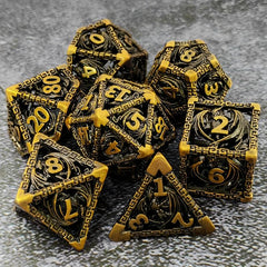 AncientDeer 7 Metal Dice Set - Unique Dragon Skeleton Pattern