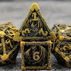 AncientDeer 7 Metal Dice Set - Unique Dragon Skeleton Pattern