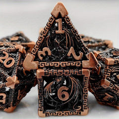 AncientDeer 7 Metal Dice Set - Unique Dragon Skeleton Pattern