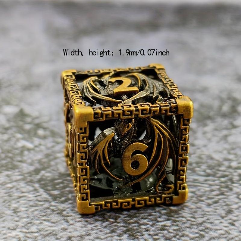 AncientDeer 7 Metal Dice Set - Unique Dragon Skeleton Pattern