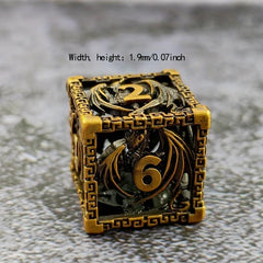 AncientDeer 7 Metal Dice Set - Unique Dragon Skeleton Pattern