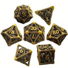 AncientDeer 7 Metal Dice Set - Unique Dragon Skeleton Pattern