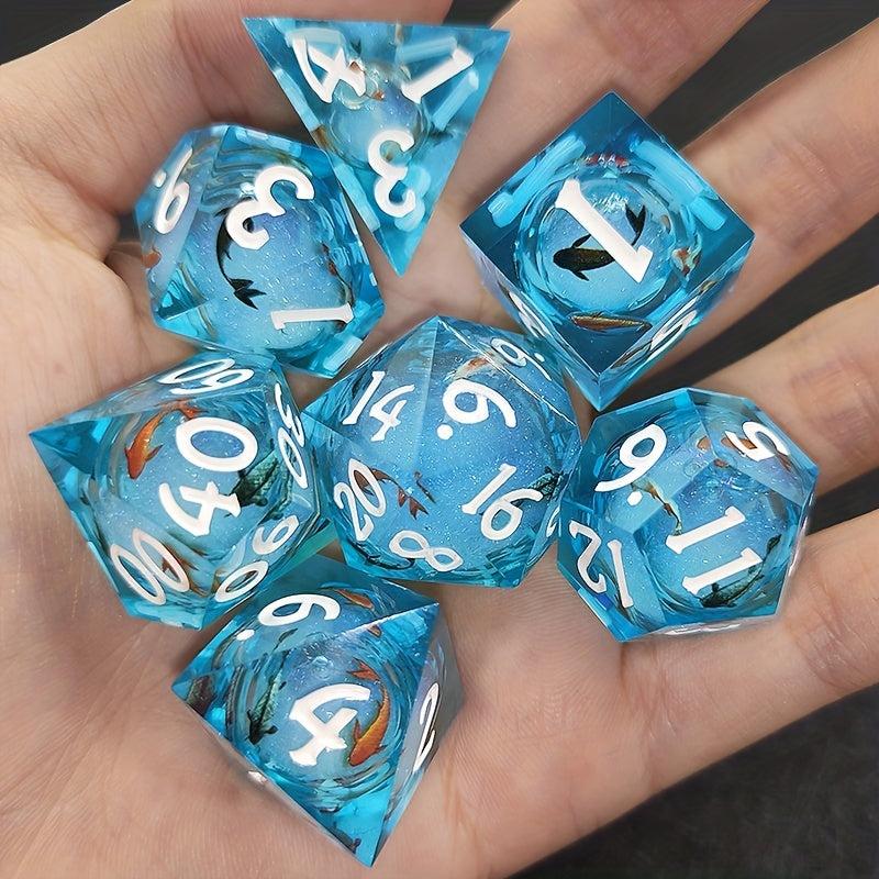Resin Sharp Edge Dice Polyhedral Set Starry Sky Liquid Core