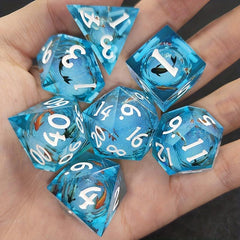 Resin Sharp Edge Dice Polyhedral Set Starry Sky Liquid Core