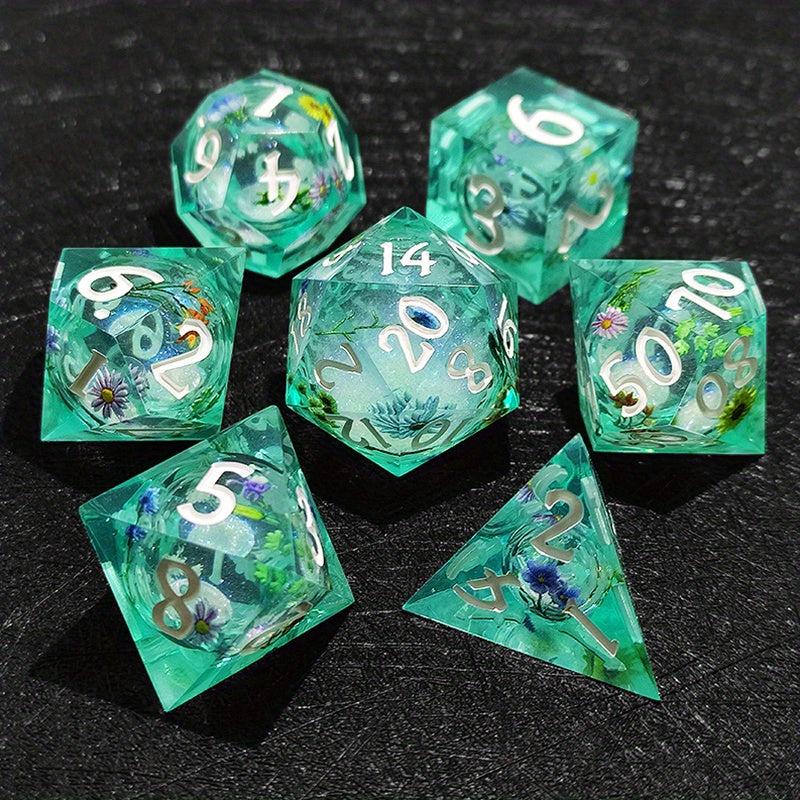 Resin Sharp Edge Dice Polyhedral Set Starry Sky Liquid Core