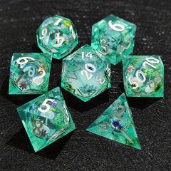 Resin Sharp Edge Dice Polyhedral Set Starry Sky Liquid Core