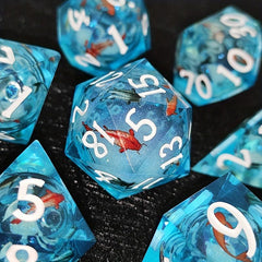 Resin Sharp Edge Dice Polyhedral Set Starry Sky Liquid Core