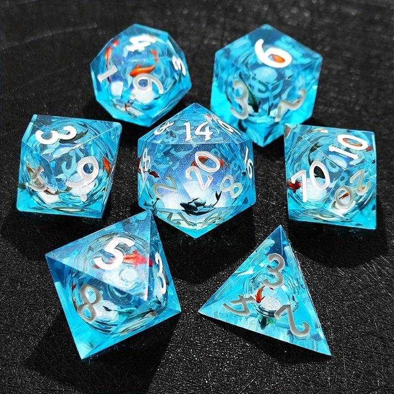 Resin Sharp Edge Dice Polyhedral Set Starry Sky Liquid Core