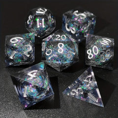 Resin Sharp Edge Dice Polyhedral Set Starry Sky Liquid Core