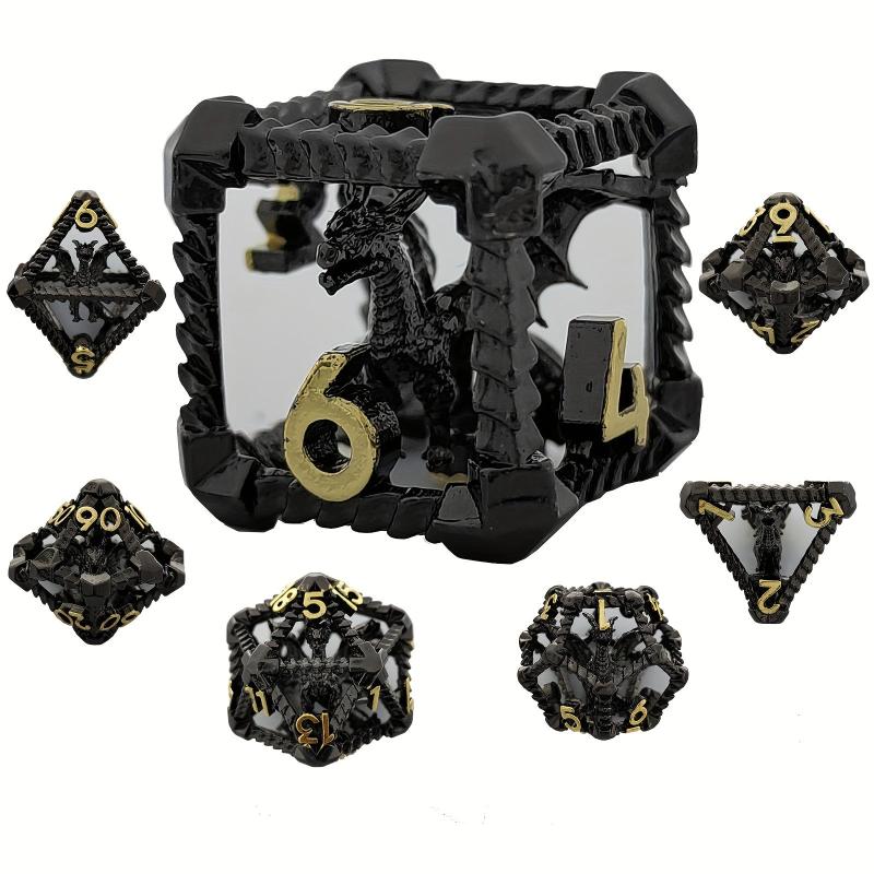 7pcs Metal Hollow Dragon Dice Set for Board Game Gift