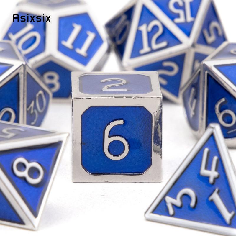 7pcs Silvery Metal Dice Set for Role Playing Board Game