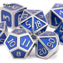 7pcs Silvery Metal Dice Set for Role Playing Board Game
