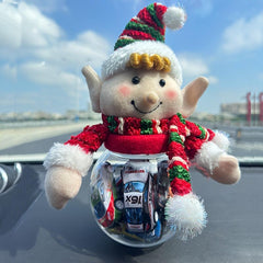 Christmas Car Candy Box Collection Jar Elf Doll Head Gift Pendant