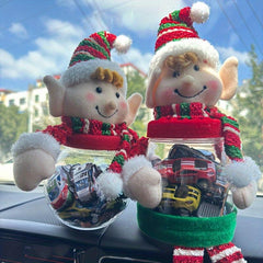 Christmas Car Candy Box Collection Jar Elf Doll Head Gift Pendant