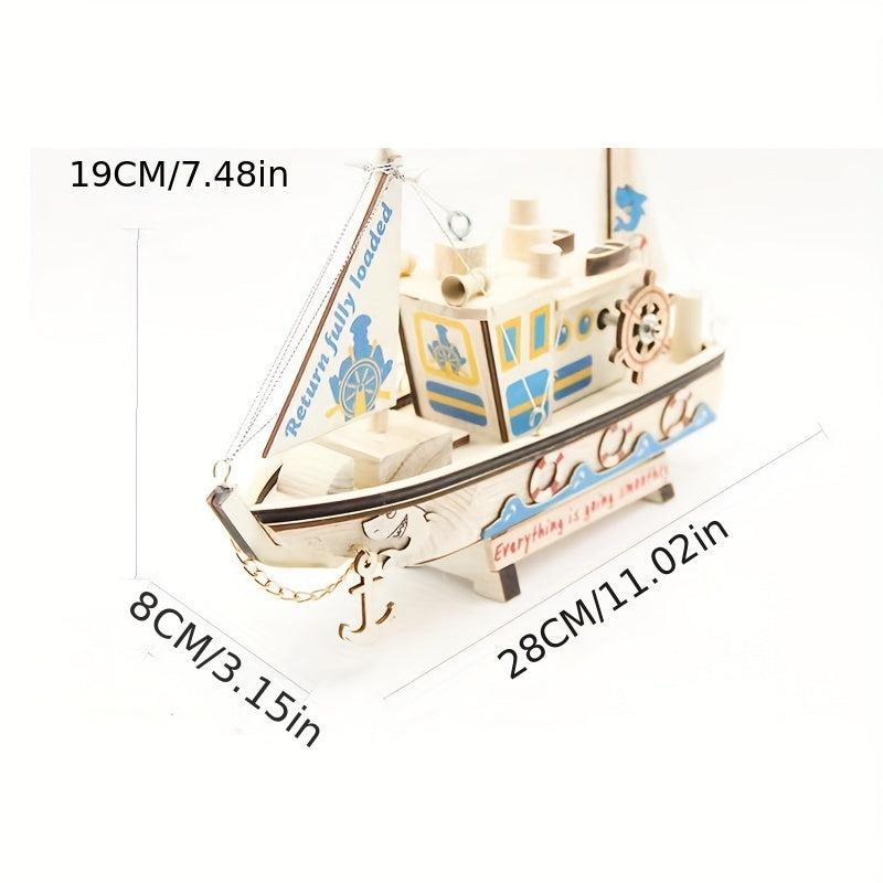 Wooden Shark Toy Sailboat Decoration Pirate Model