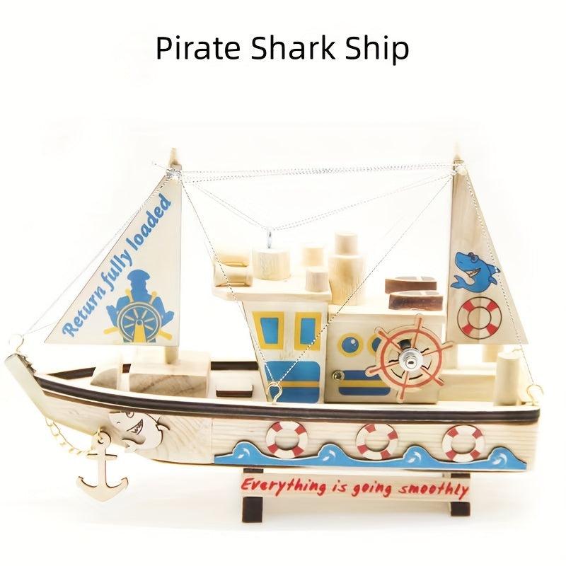 Wooden Shark Toy Sailboat Decoration Pirate Model