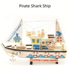 Wooden Shark Toy Sailboat Decoration Pirate Model