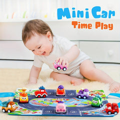 Mini Car Toys For 1 Year Old Boy - 12 Sets Baby Pull Back Truck with Playmat
