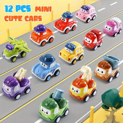 Mini Car Toys For 1 Year Old Boy - 12 Sets Baby Pull Back Truck with Playmat