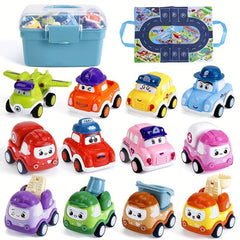 Mini Car Toys For 1 Year Old Boy - 12 Sets Baby Pull Back Truck with Playmat