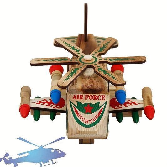 Hot Battle Wolf Helicopter Model Wooden Simulation Aircraft Toy Gift