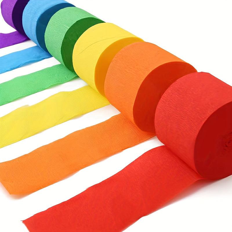 6pcs Rainbow Crepe Paper Ribbon Rolls 10 Meters for Parties, Weddings, Holidays