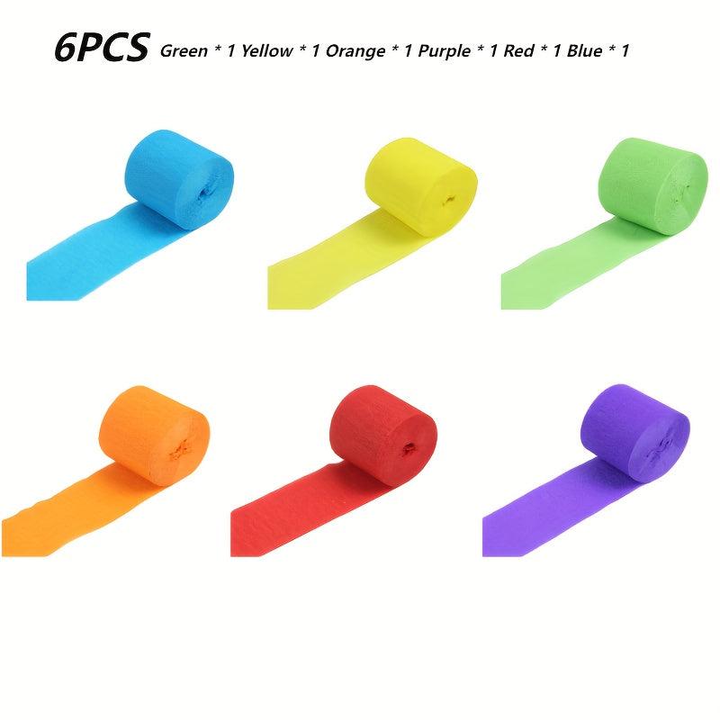 6pcs Rainbow Crepe Paper Ribbon Rolls 10 Meters for Parties, Weddings, Holidays