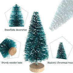 12pcs Mini Sisal Snow Frost Trees Winter Pine Mini w/Wood Base - Christmas Decor