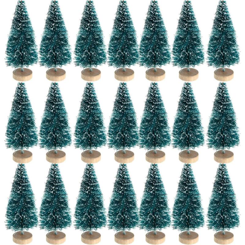 12pcs Mini Sisal Snow Frost Trees Winter Pine Mini w/Wood Base - Christmas Decor