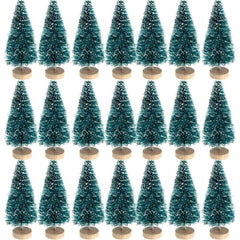 12pcs Mini Sisal Snow Frost Trees Winter Pine Mini w/Wood Base - Christmas Decor