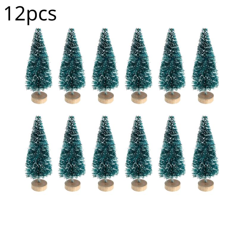 12pcs Mini Sisal Snow Frost Trees Winter Pine Mini w/Wood Base - Christmas Decor