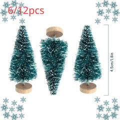 12pcs Mini Sisal Snow Frost Trees Winter Pine Mini w/Wood Base - Christmas Decor