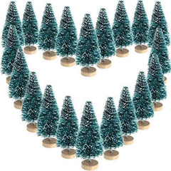 12pcs Mini Sisal Snow Frost Trees Winter Pine Mini w/Wood Base - Christmas Decor