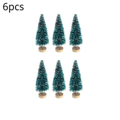 12pcs Mini Sisal Snow Frost Trees Winter Pine Mini w/Wood Base - Christmas Decor