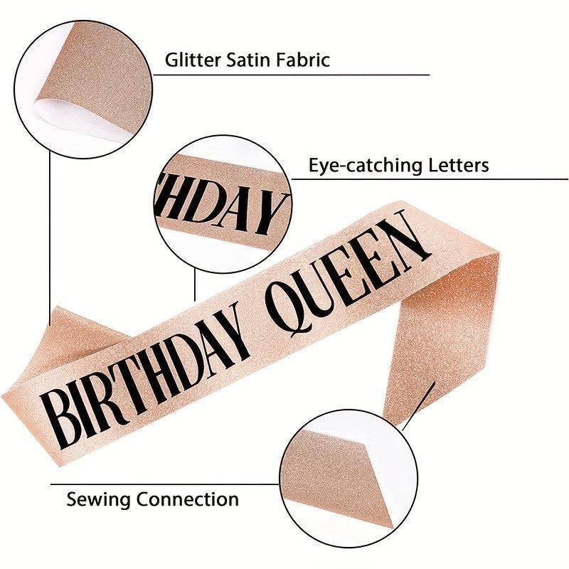 Rose Golden Party Sash Birthday Queen Glitter Birthday Sash For Women